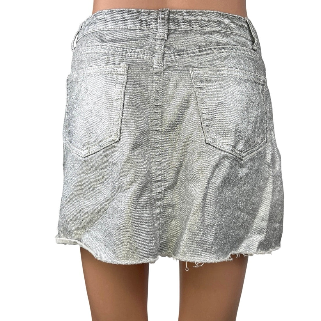 Sunset + Spring Silver Metallic High Waisted Pencil Mini Denim Jean Skirt Size M - Image 2