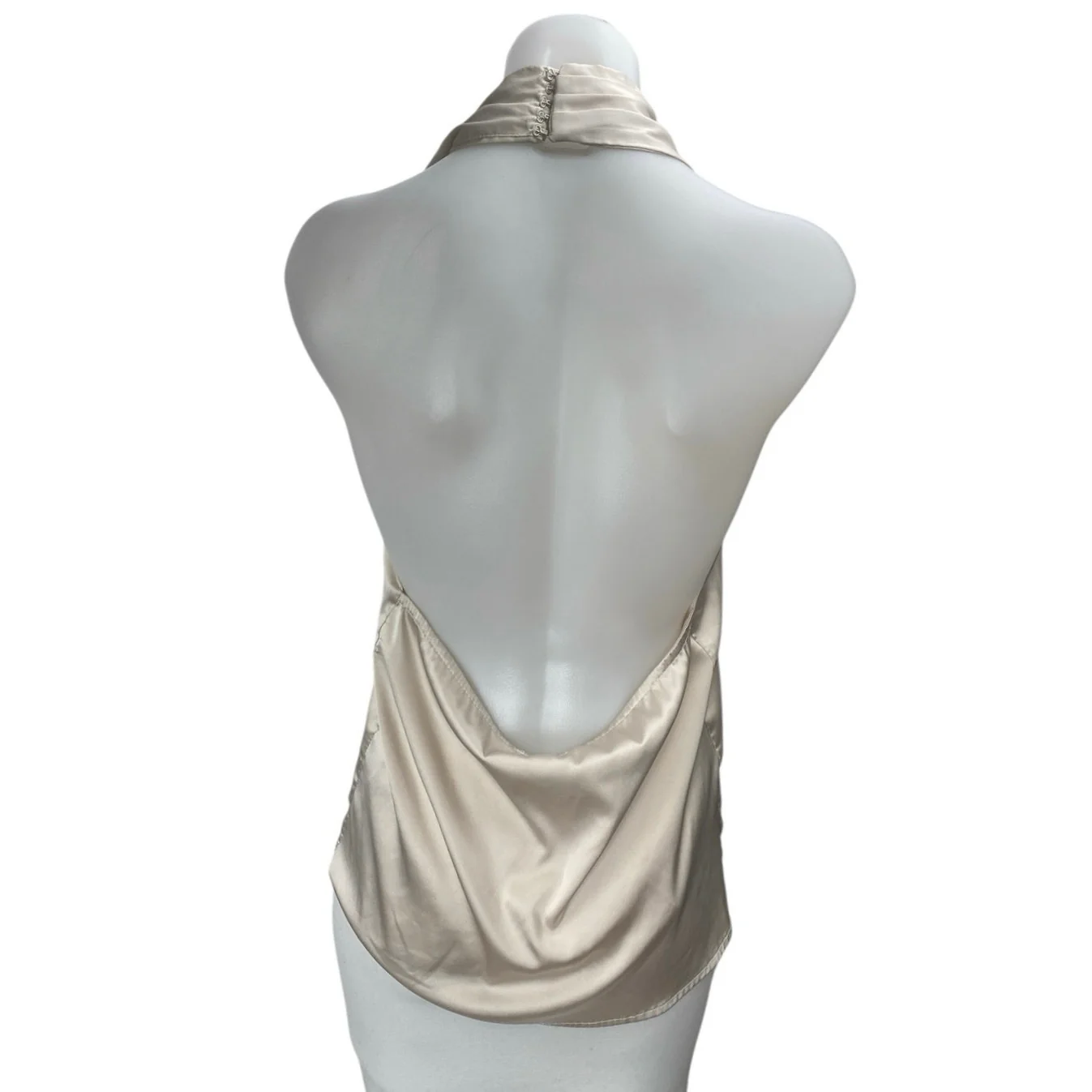 Superdown Beige Silk Satin Sleeveless Halter V Neck Open Back Tank Top Size S - Image 2