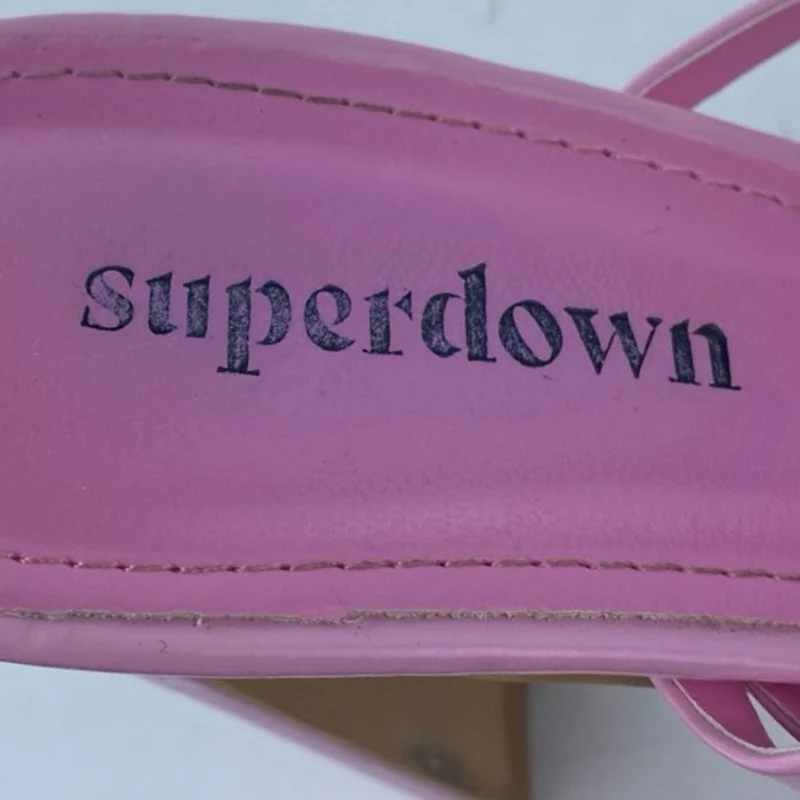 Superdown Sofia Pink Strappy Leather Slip On Square Toe High Heels Sandals Sz 7 - Image 5