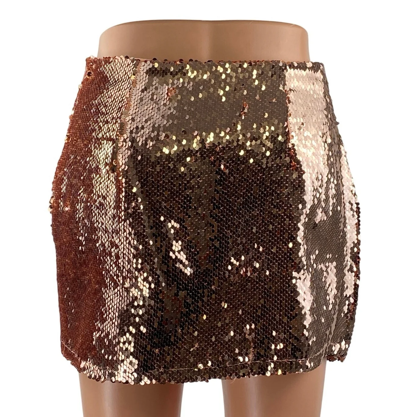 Superdown Sonya Rose Gold Sequin High Waisted Surplice Faux Wrap Mini Skirt XS - Image 3