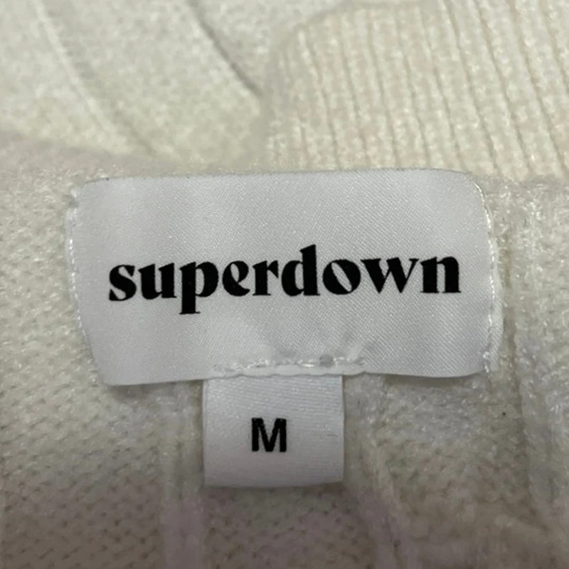 Superdown White Cable Knit Long Sleeve Criss Cross Cropped Sweater Top Size M - Image 3