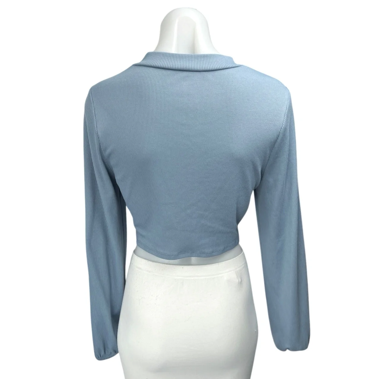 Superdown Women Blue Ribbed Knit Long Sleeve Mock Neck Sweater Crop Top Size S - Image 2