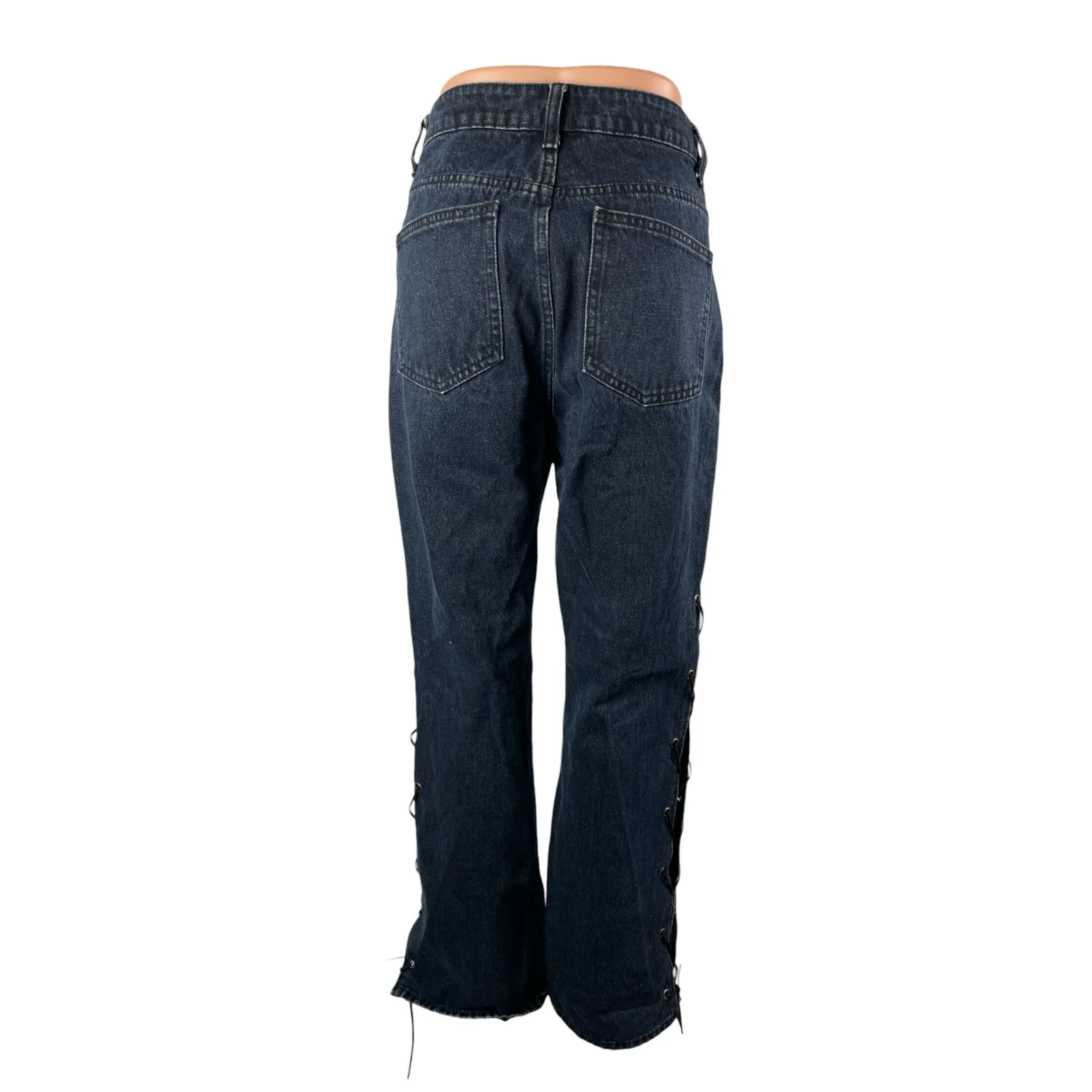 Superdown Womens Blue Dark Wash High Rise Lace Up Wide Leg Denim Jeans Pants 30 - Image 4