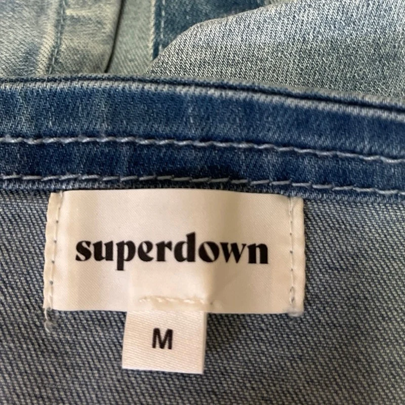 Superdown Women's Blue Denim Square Neck Button Front Cami Tank Crop Top Size M - Image 3