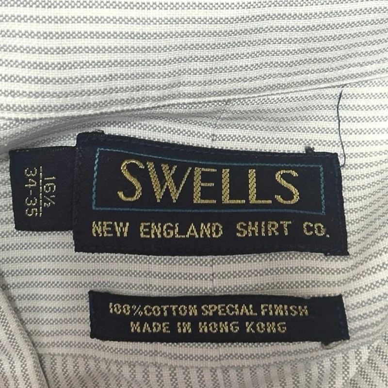 Swells New England Shirt Co Men's Gray Striped Long Sleeve Dress Shirt Top Sz 34 - Image 3