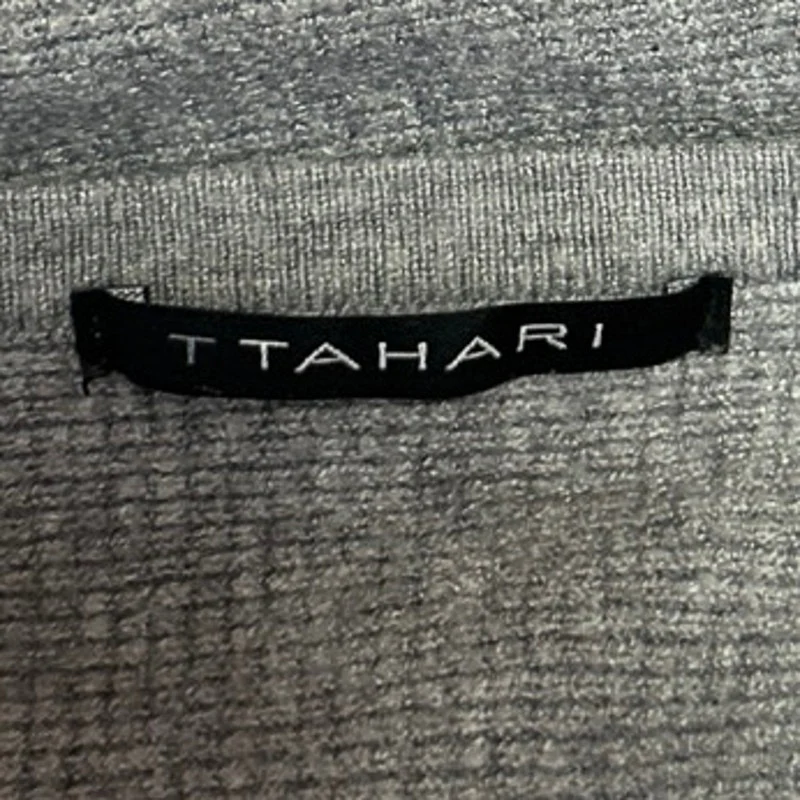 T Tahari Women's Gray Waffle Knit Dolman Sleeve Crew Neck Crop Sweater Top Sz M - Image 3