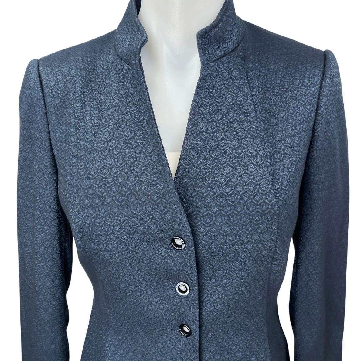 Tahari Arthur S. Levine Black Long Sleeve Geometric Button Blazer Coat Jacket 2 - Image 3