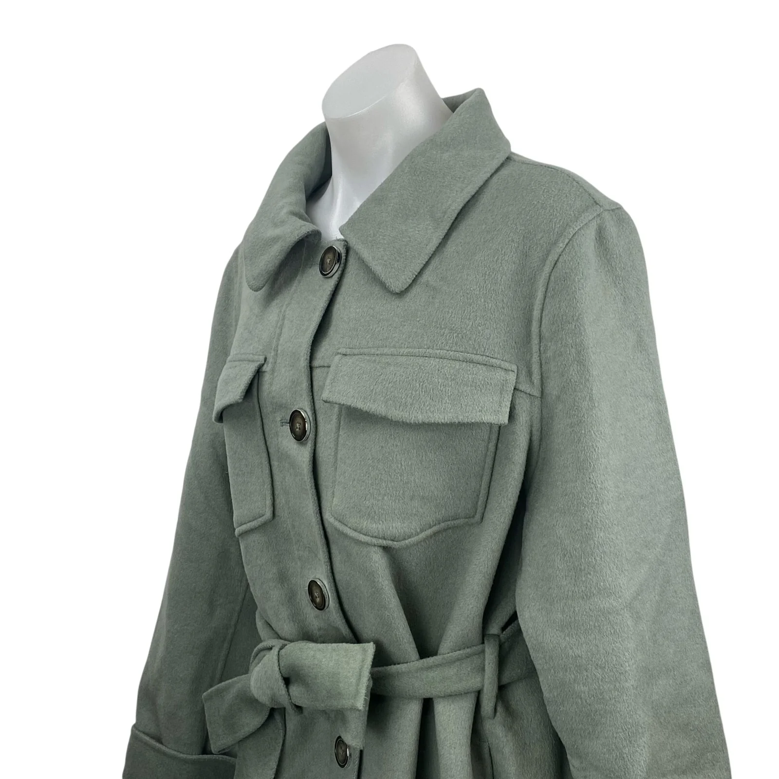Tahari Brooke Wool Collared Long Sleeve Button Down Belted Shirt Coat Jacket L - Image 2