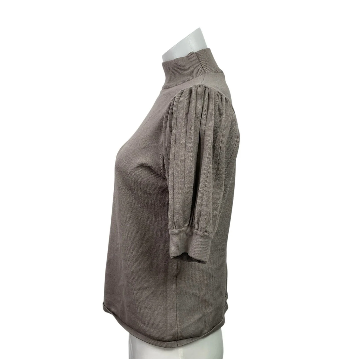 Tahari Women's Gray Turtle Neck Pleated Short Puff Sleeve Sweater Blouse Top M - Image 2