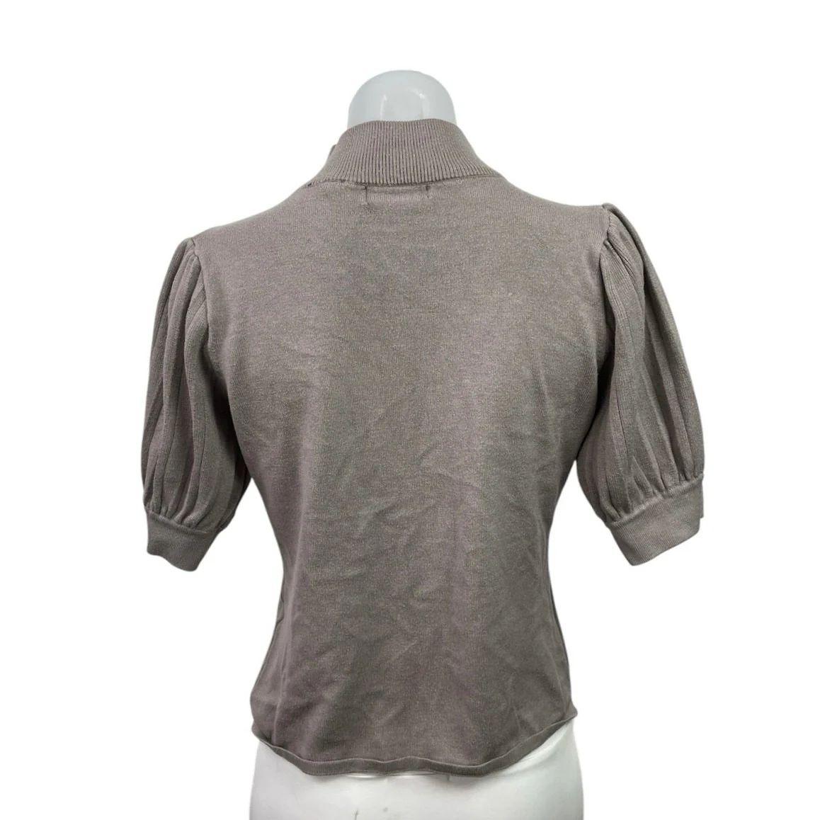 Tahari Women's Gray Turtle Neck Pleated Short Puff Sleeve Sweater Blouse Top M - Image 3