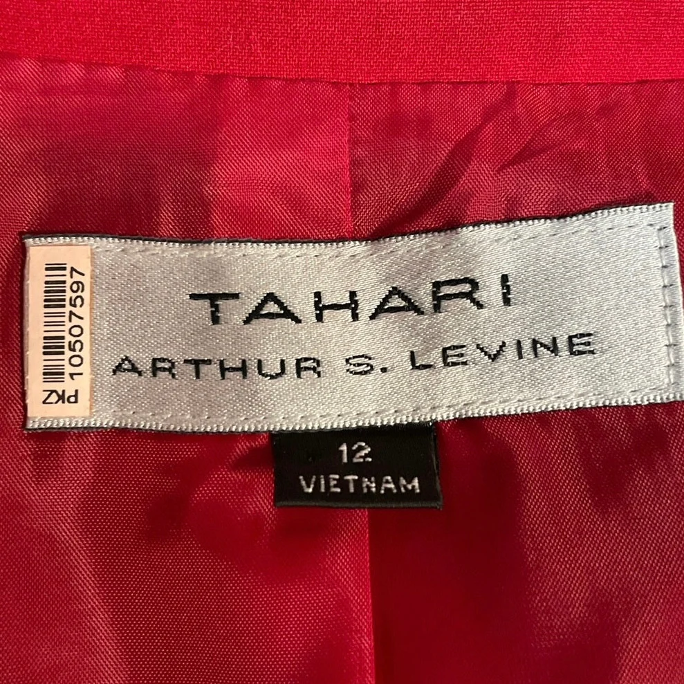 Tahari Women's Red Long Sleeve Button Down Collared Blazer Coat Jacket Size M - Image 4