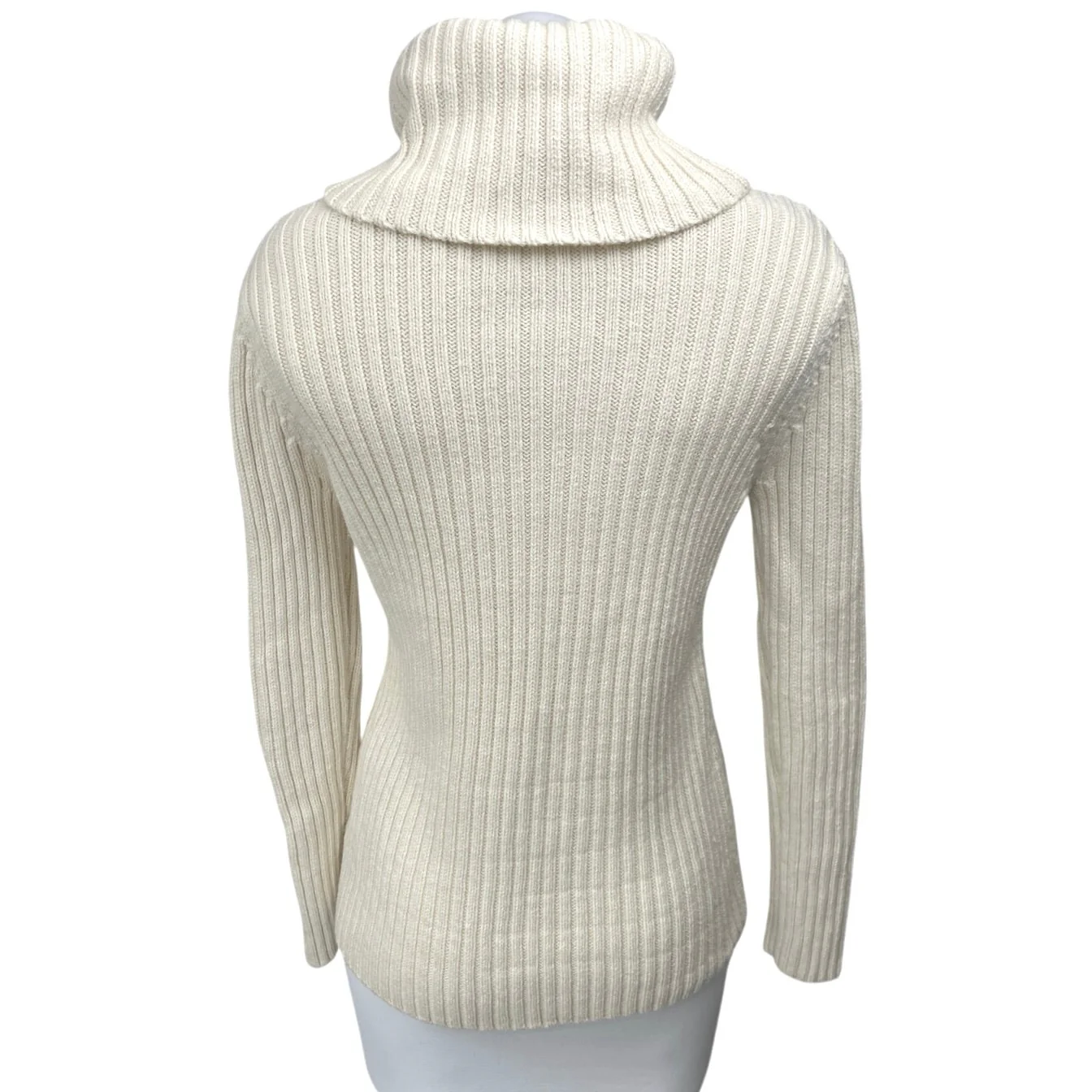 Talbots White Cable Knit Sequin Turtleneck Long Sleeve Pullover Sweater Top M - Image 2