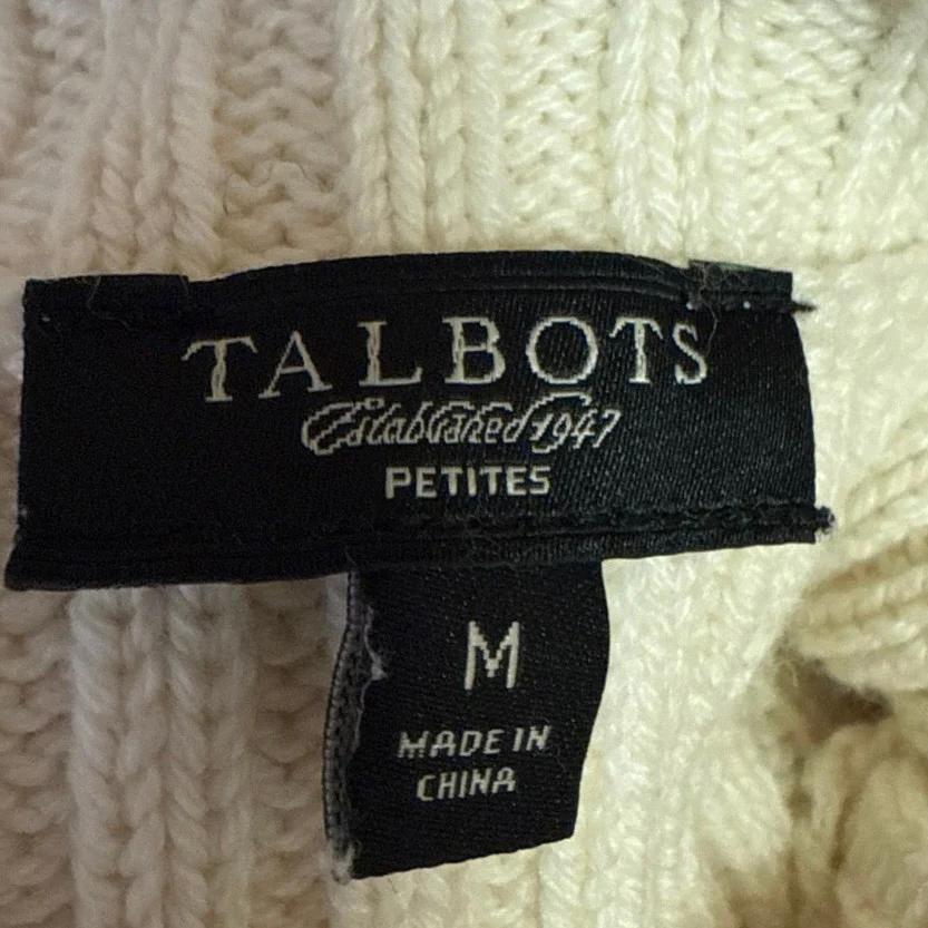 Talbots White Cable Knit Sequin Turtleneck Long Sleeve Pullover Sweater Top M - Image 4