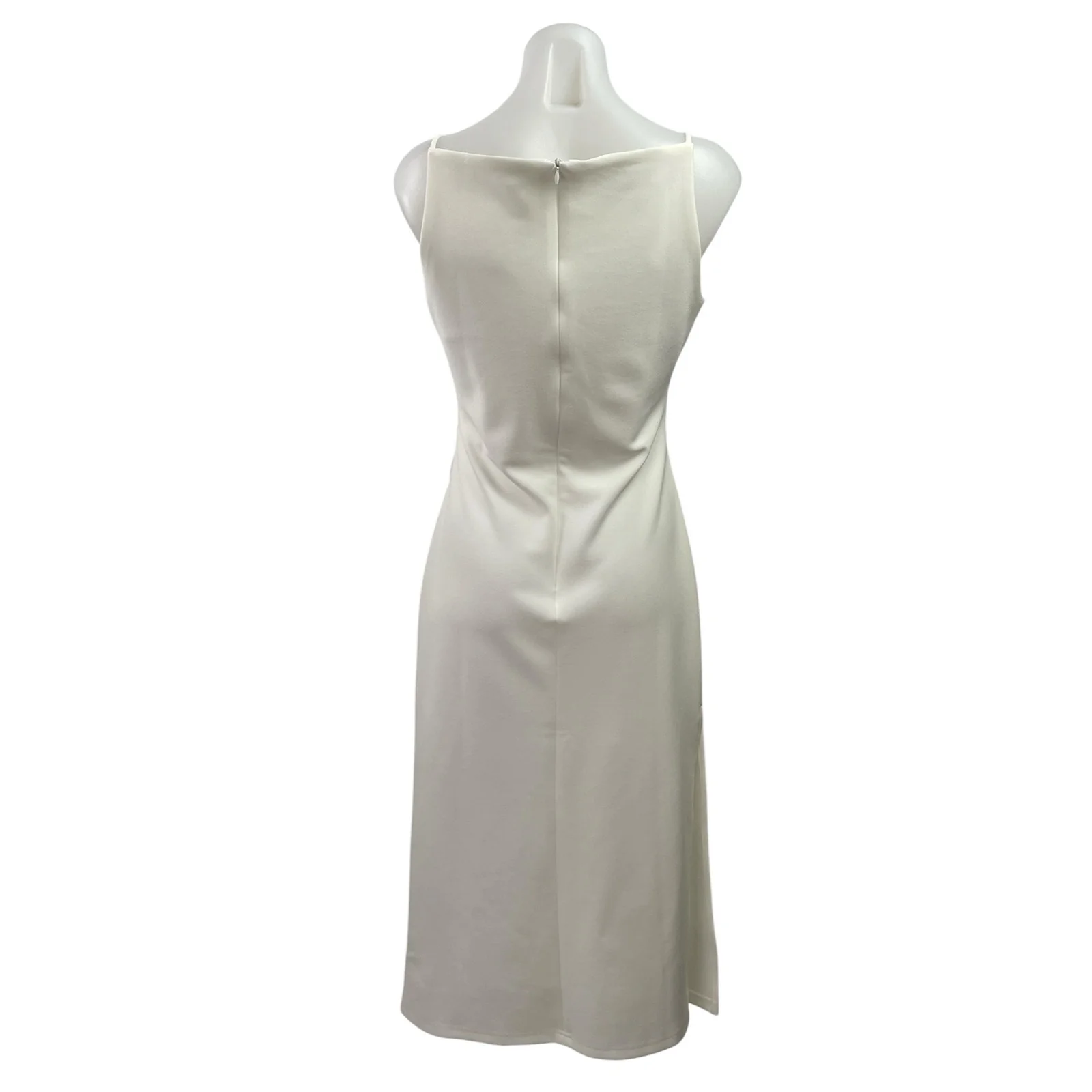Tansshop White Sleeveless Boat Neck Ruched Tank Cami A Line Midi Dress Size L - Image 3