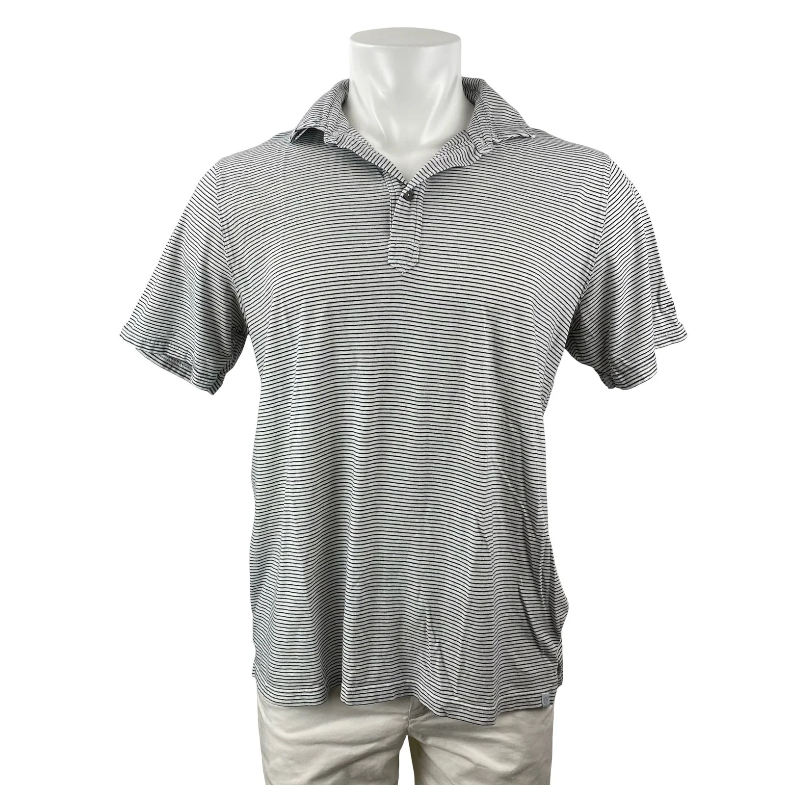 Tasc Men's Black Gray Striped Short Sleeve Golf Casual Polo Shirt Top Size L