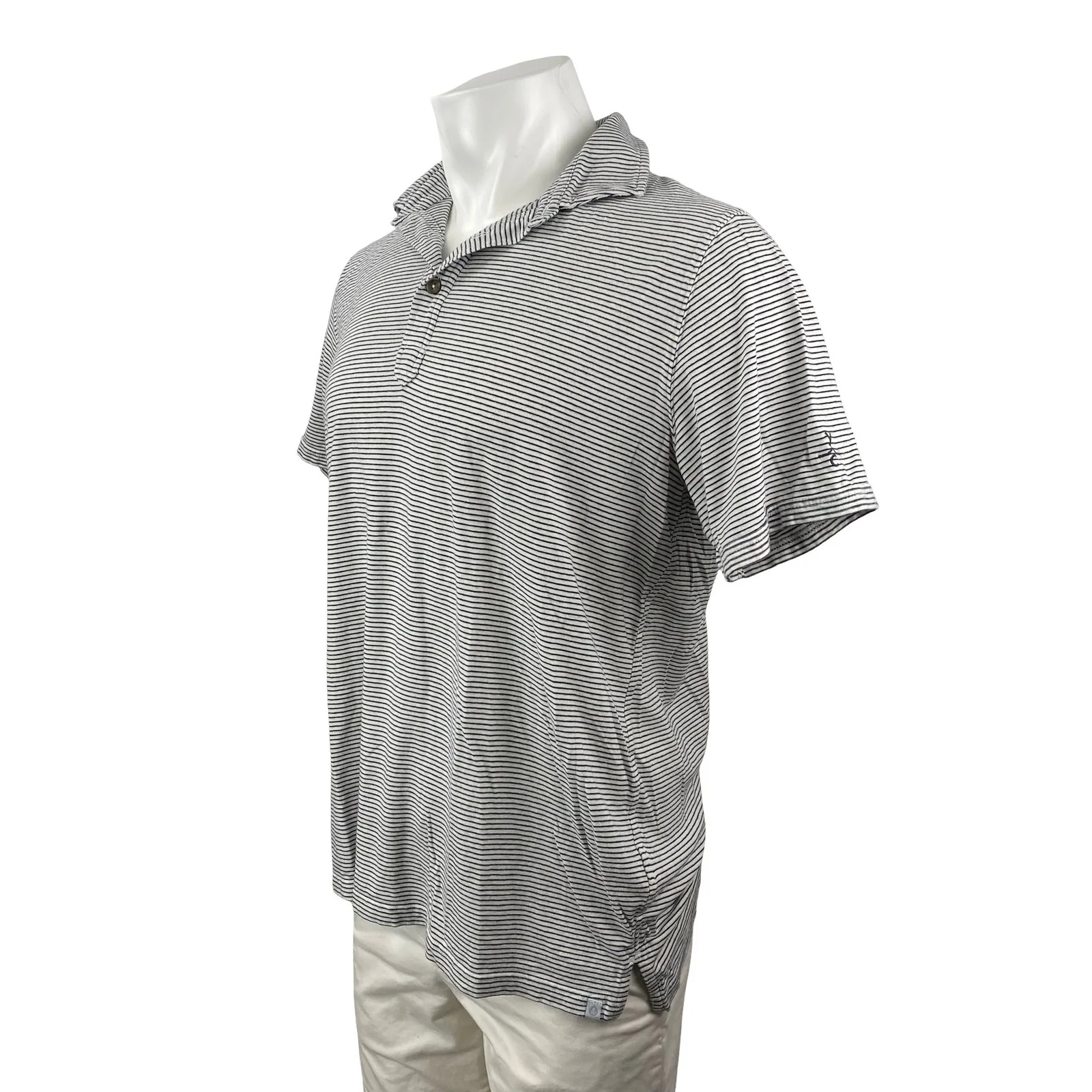 Tasc Men's Black Gray Striped Short Sleeve Golf Casual Polo Shirt Top Size L - Image 2