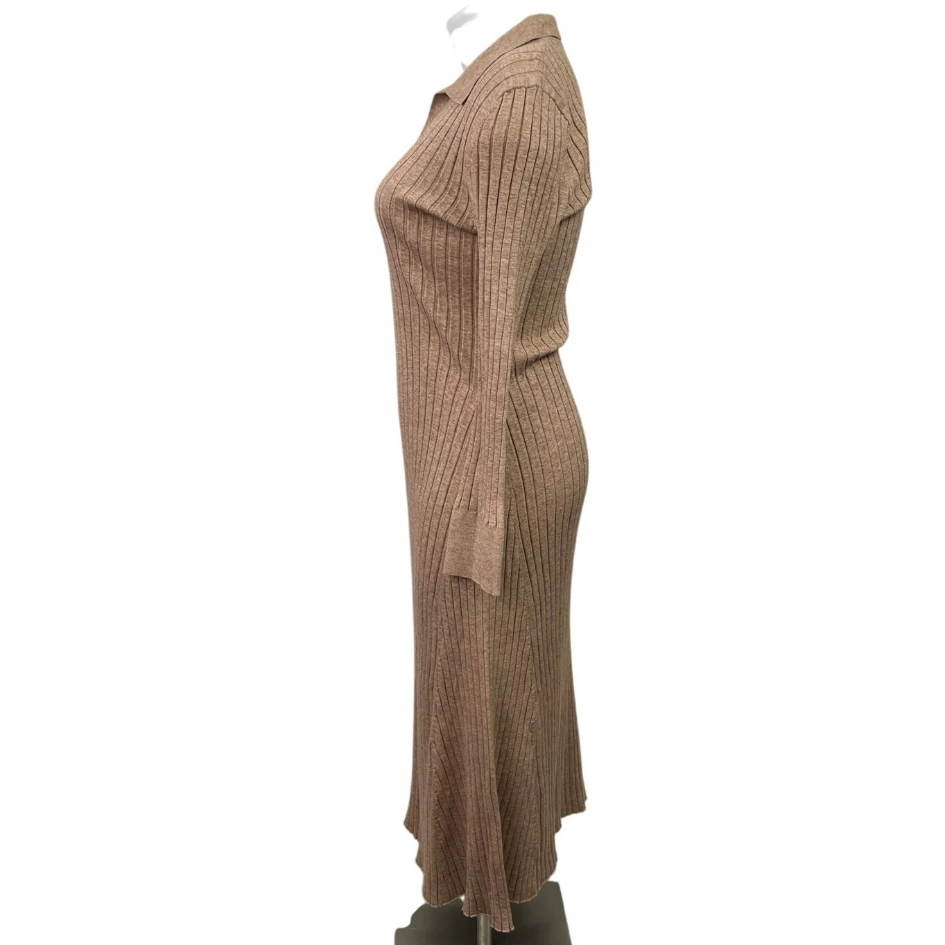 Tash + Sophie Tan Long Sleeve Ribbed Knit Collared Polo Sweater Maxi Dress XL - Image 2