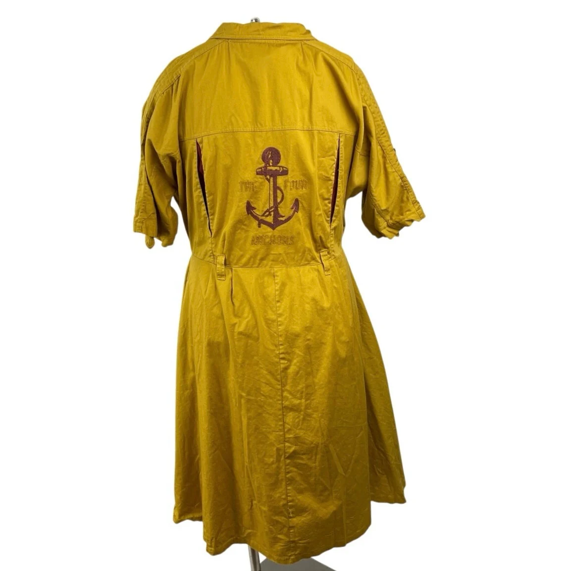 Tatyana All Aboard Yellow Embroidery Button Up Midi Flare A-Line Shirt Dress 3XL - Image 3