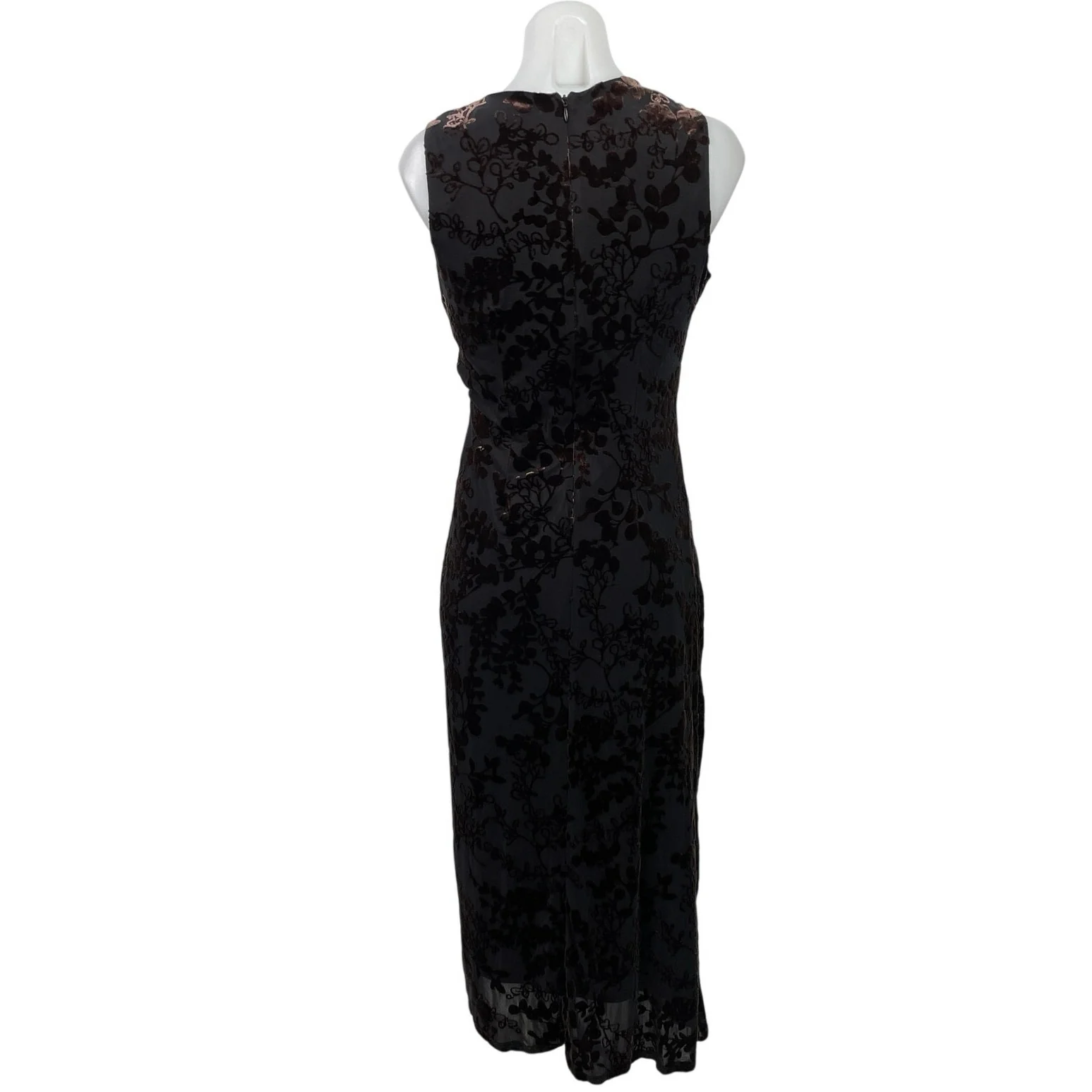 Taylor Black Brown Burn Out Velvet Sleeveless Tank Sheath Midi Dress Size 8 - Image 3