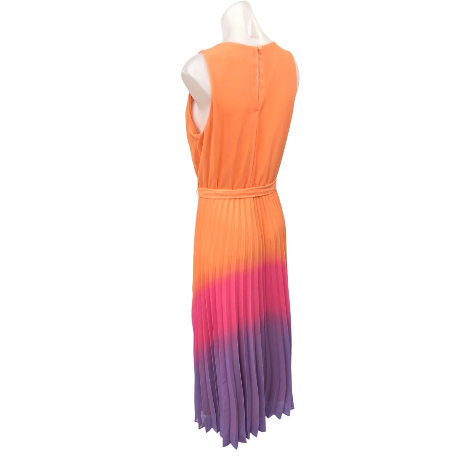 Taylor Ombre Orange Cambria Chiffon Pleated Tie Sleeveless Midi Dress Size M - Image 2
