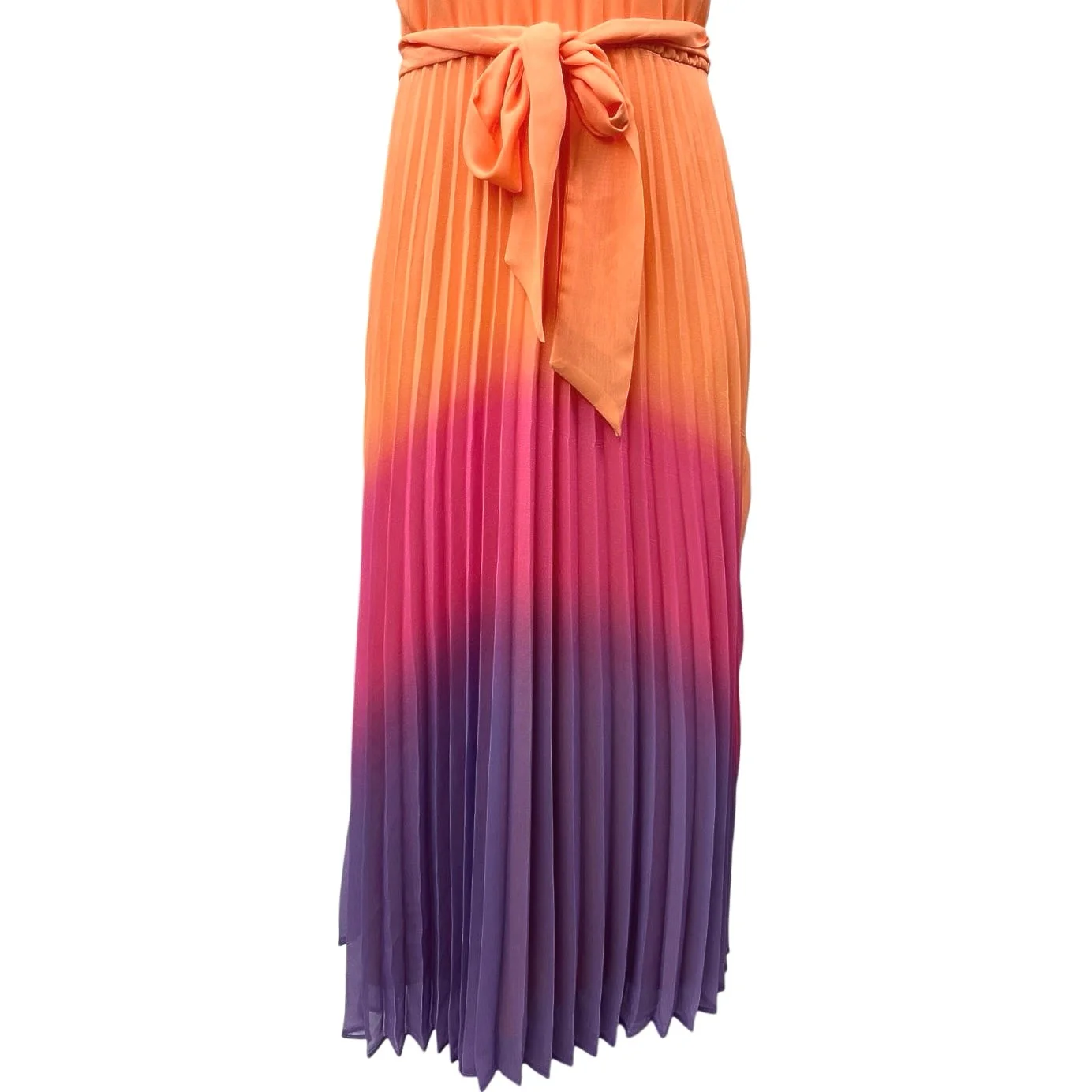 Taylor Ombre Orange Cambria Chiffon Pleated Tie Sleeveless Midi Dress Size M - Image 3