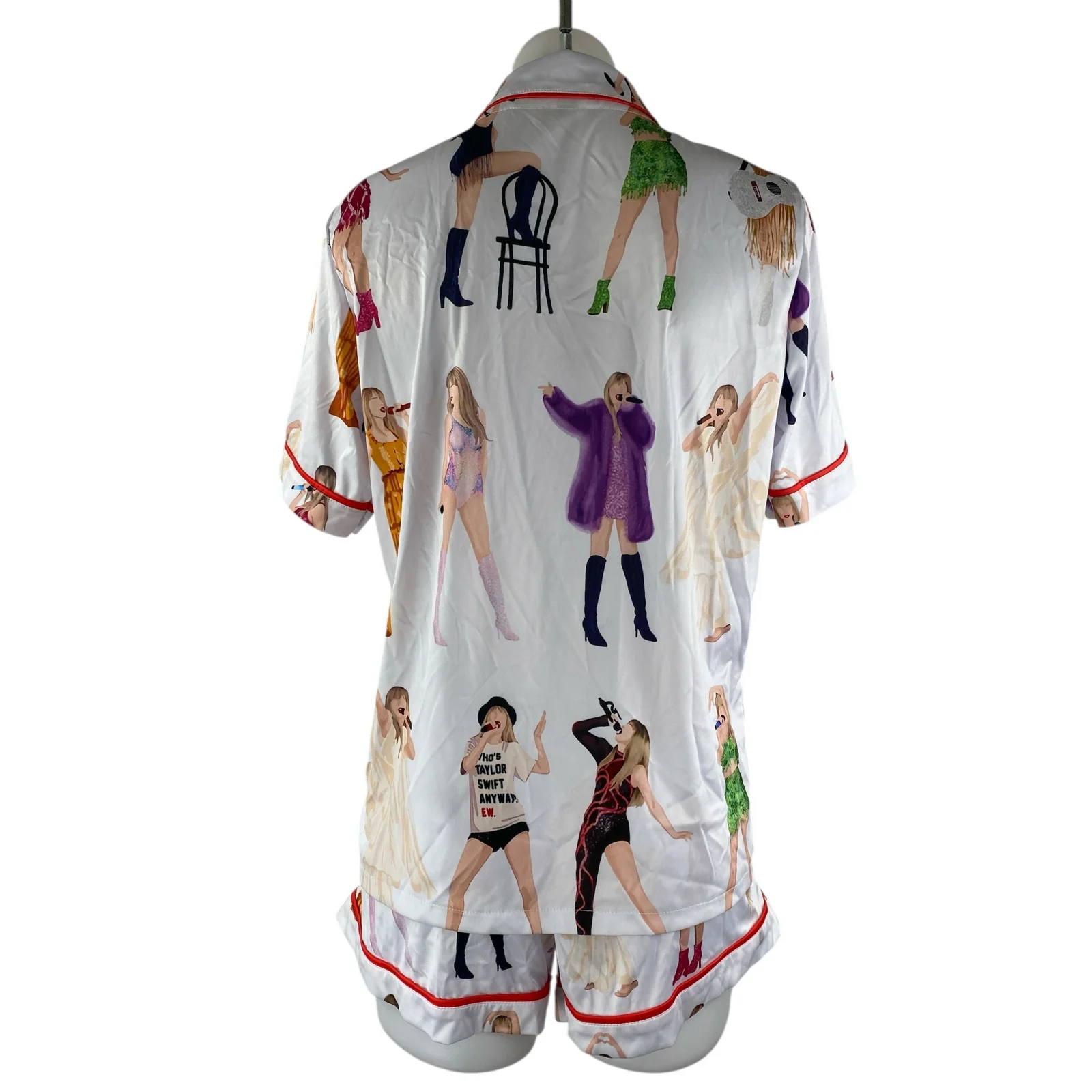 Taylor Swift Eras Tour Satin Button Down Short Sleeve Pajama Sleepwear Set Sz S - Image 2