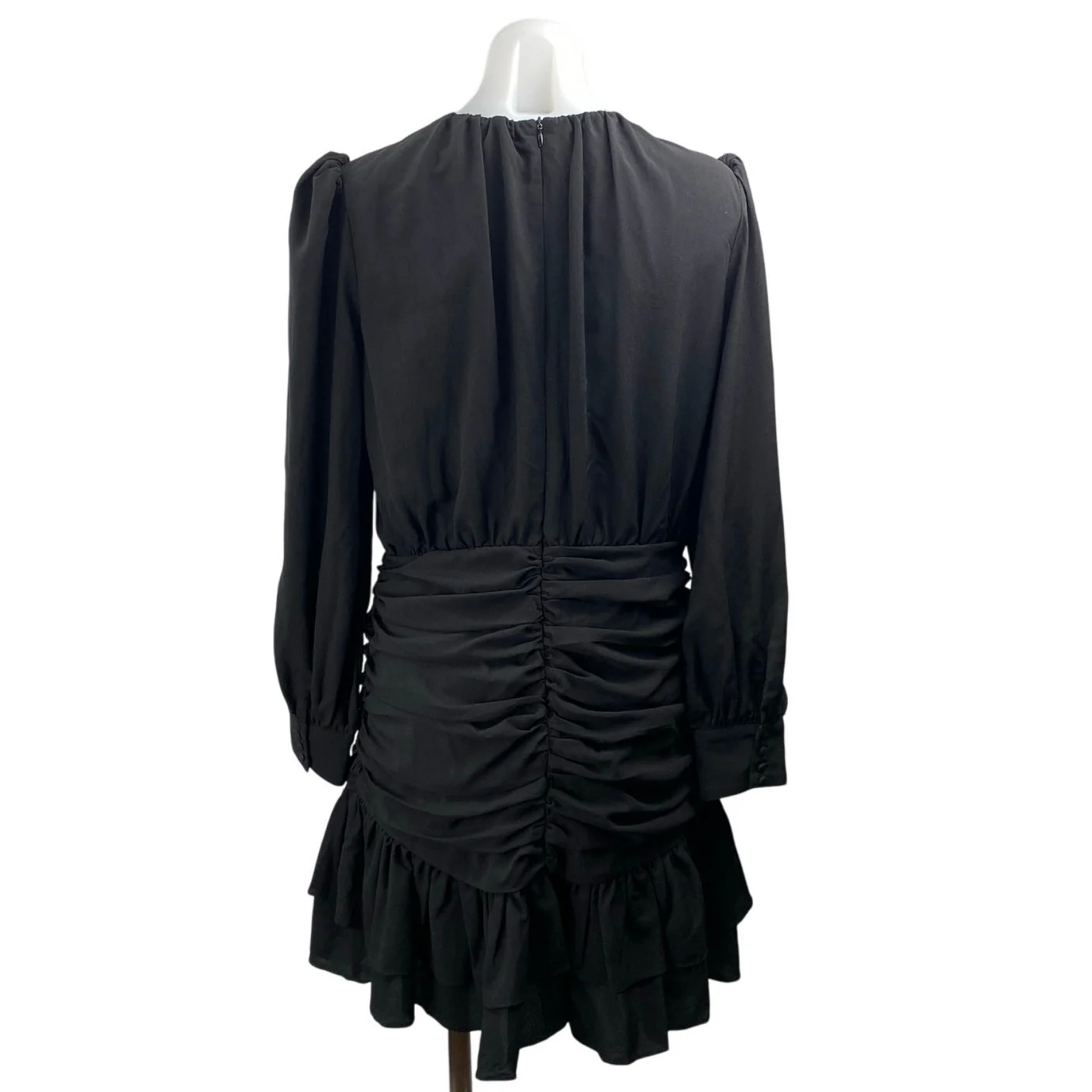 TCEC Women's Black Ruffle Pleated Long Puff Sleeve Mini Fit & Flare Dress Size L - Image 3