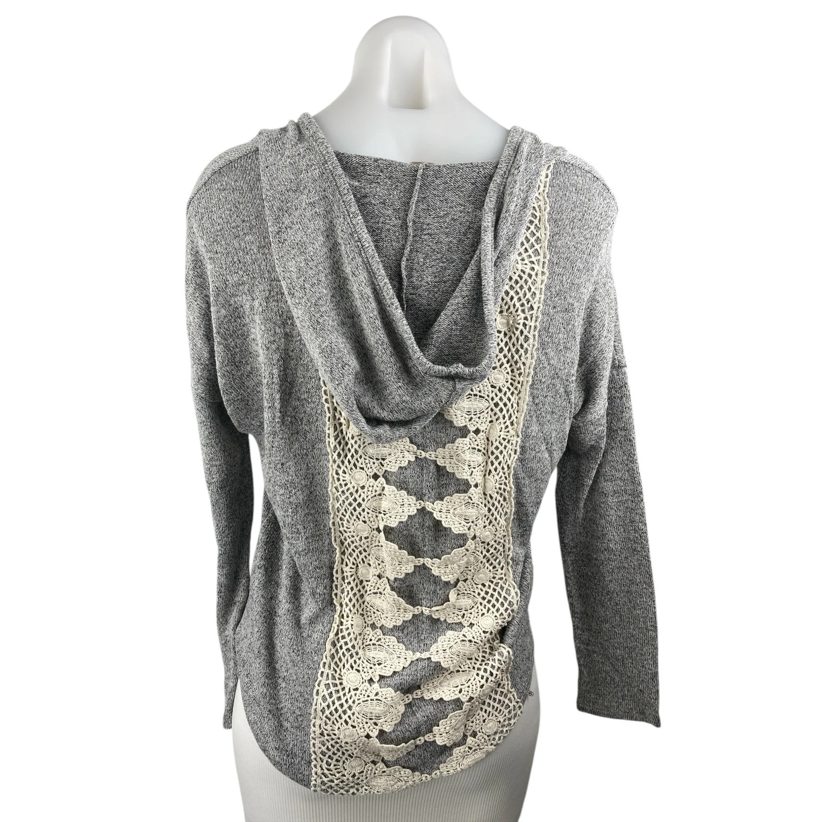 Tea N Rose Women's Gray Long Sleeve Lace Crochet Knit Hoodie Sweater Top Size S - Image 2