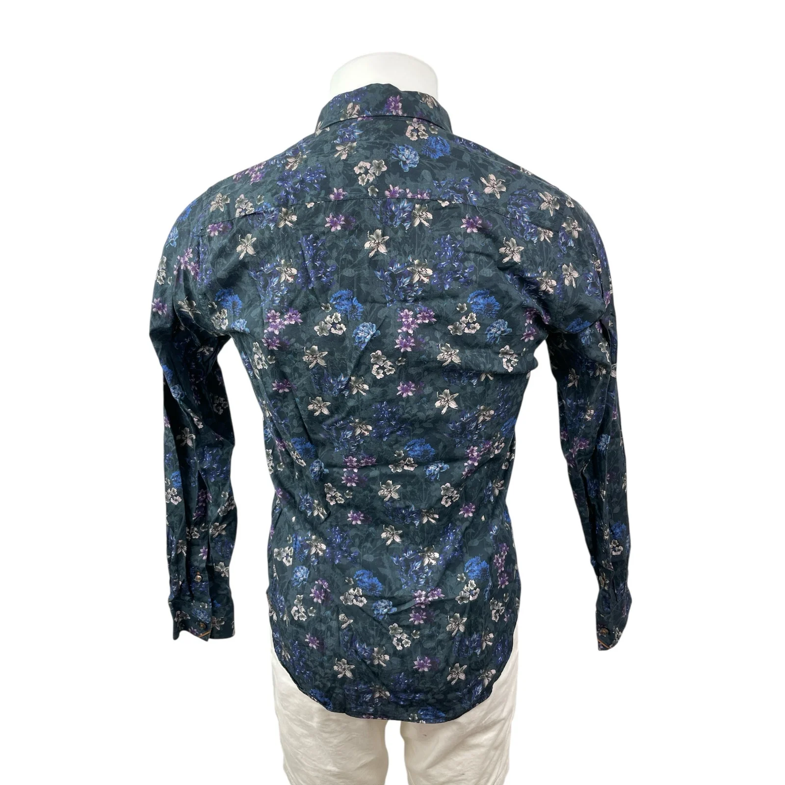 Ted Baker Men's Blue Floral Long Sleeve Modern Fit Button Down Shirt Top Size 15 - Image 4