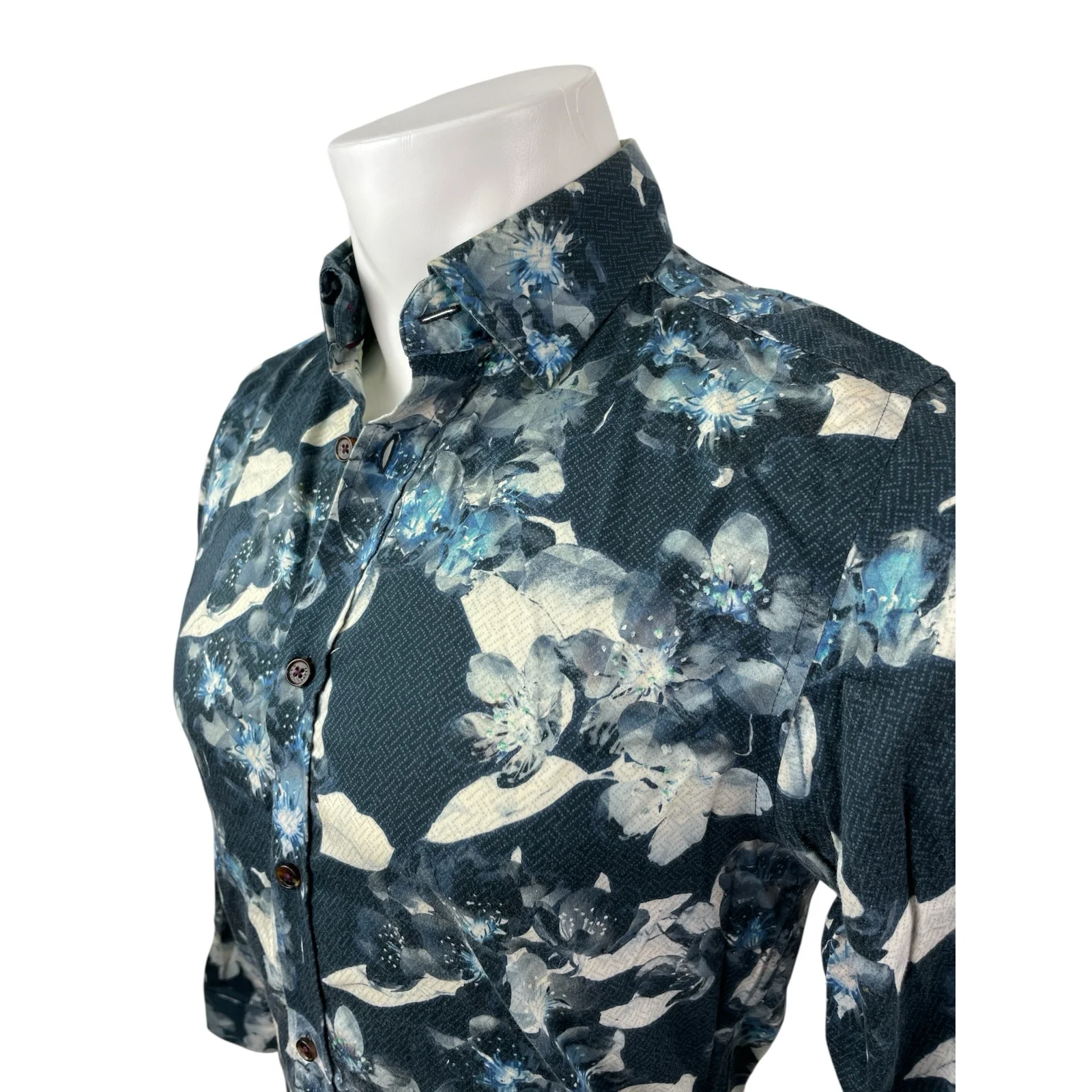 Ted Baker Men's Blue Floral Modern Fit Long Sleeve Button Down Shirt Top Size 15 - Image 2