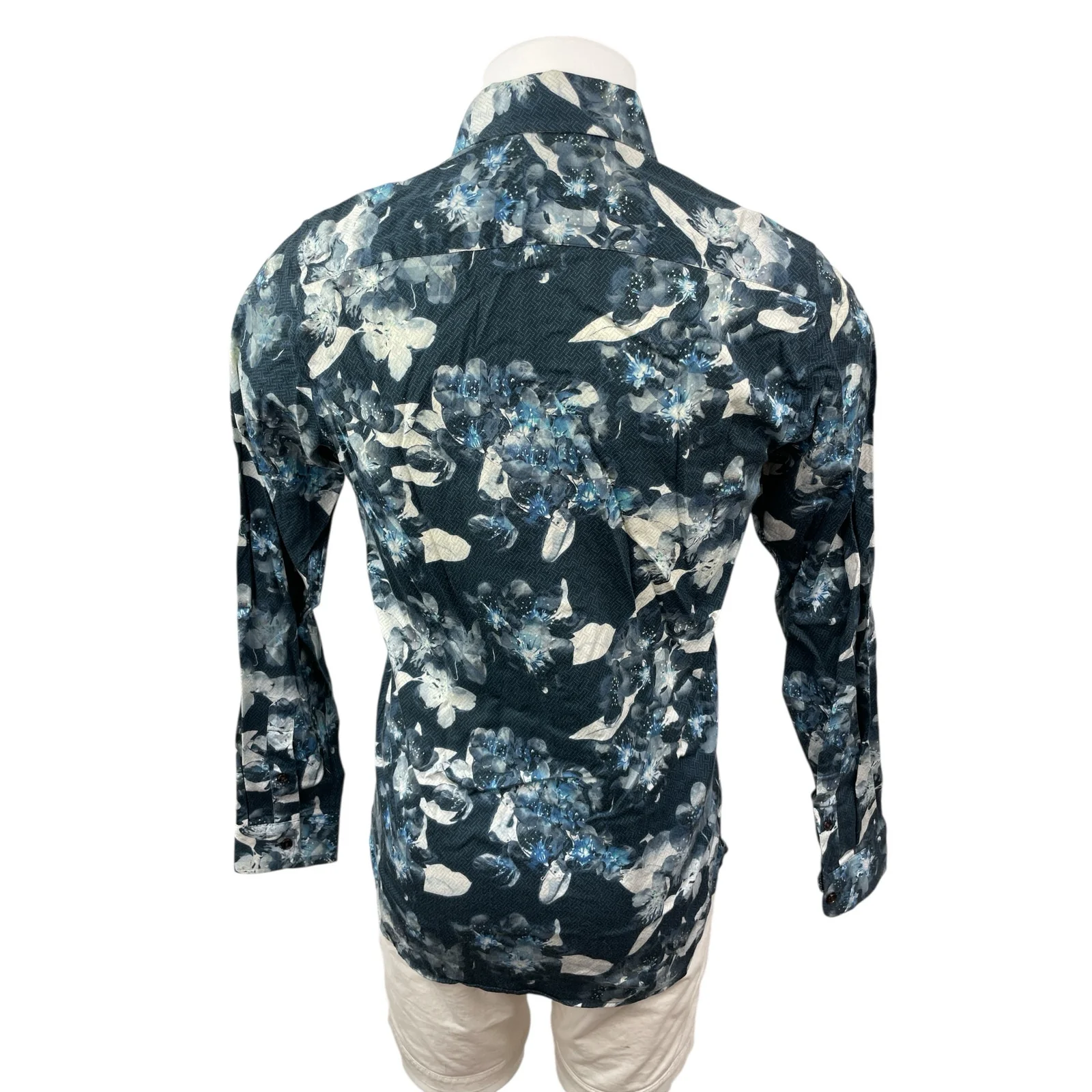 Ted Baker Men's Blue Floral Modern Fit Long Sleeve Button Down Shirt Top Size 15 - Image 4