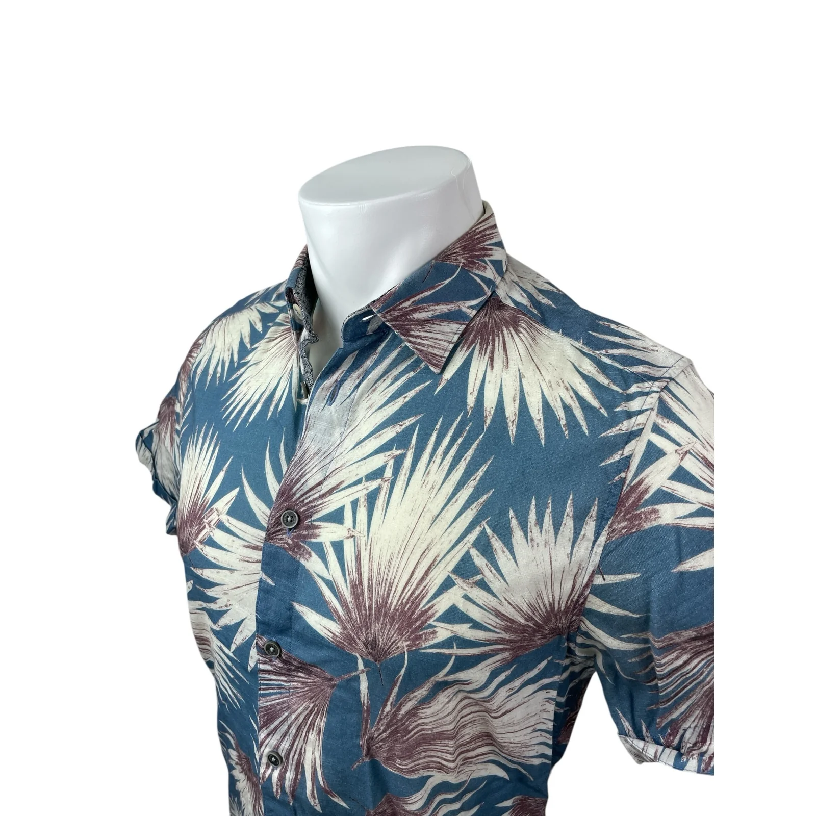Ted Baker Men's Blue Leaf Hawaiian Short Sleeve Button Down Shirt Top Size M - Image 2
