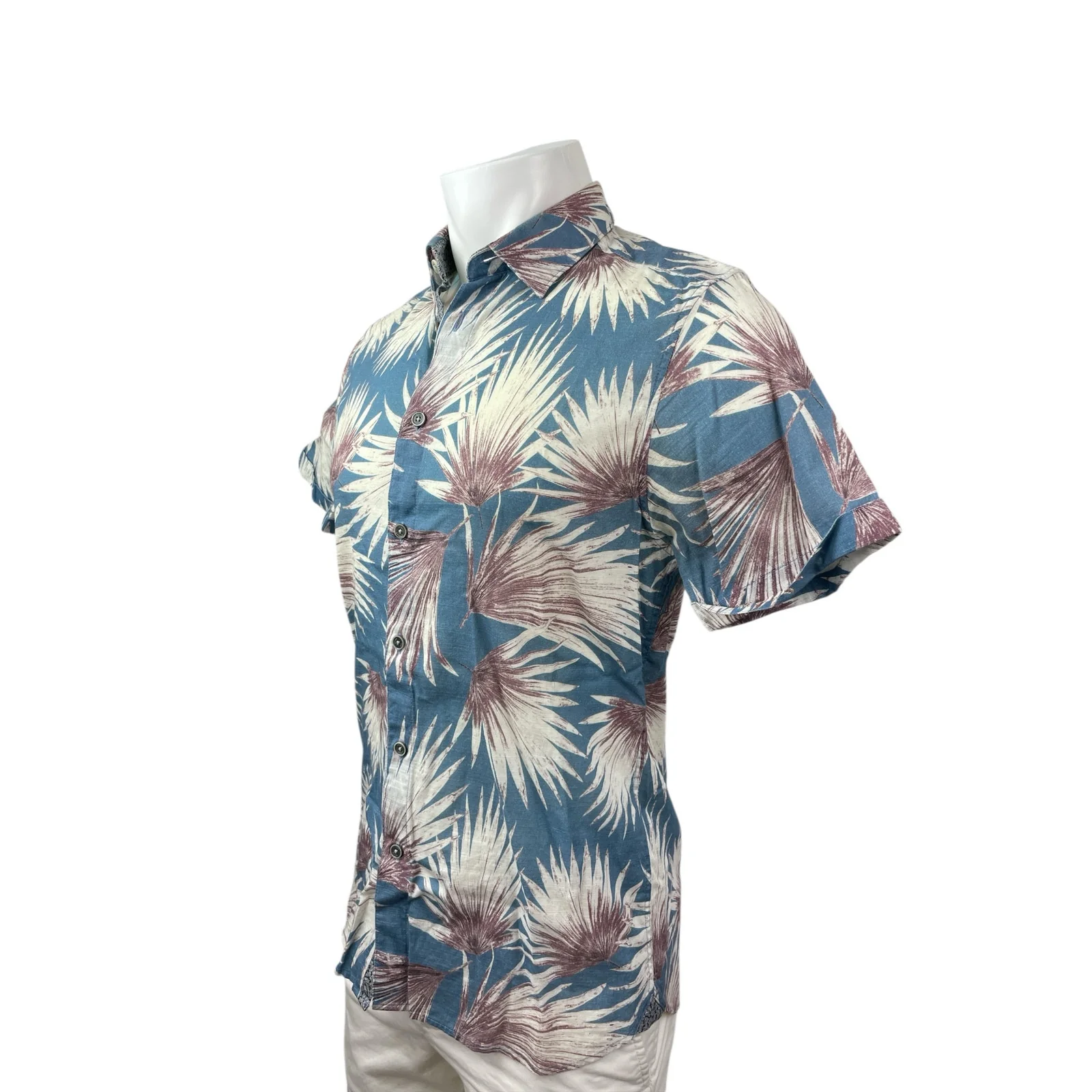 Ted Baker Men's Blue Leaf Hawaiian Short Sleeve Button Down Shirt Top Size M - Image 3