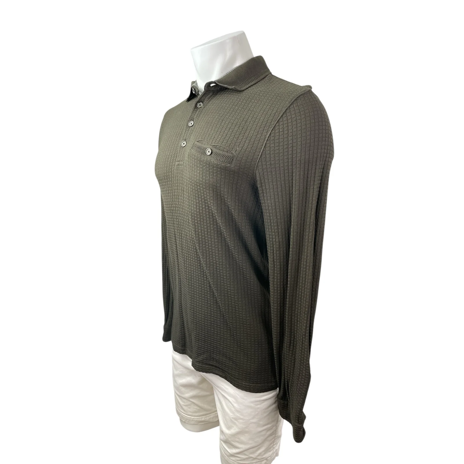 Ted Baker Men's Olive Green Long Sleeve Textured Pocket Polo Sweater Top Size S - Image 3