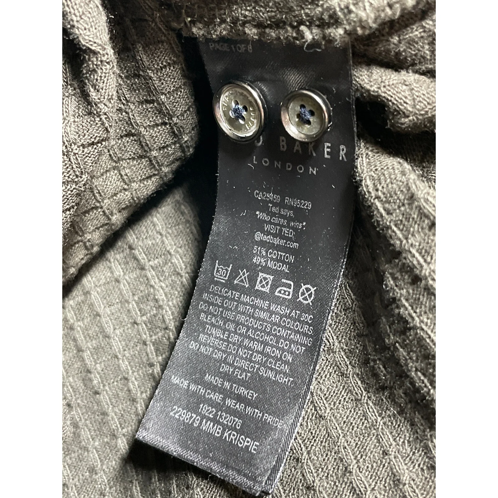 Ted Baker Men's Olive Green Long Sleeve Textured Pocket Polo Sweater Top Size S - Image 6