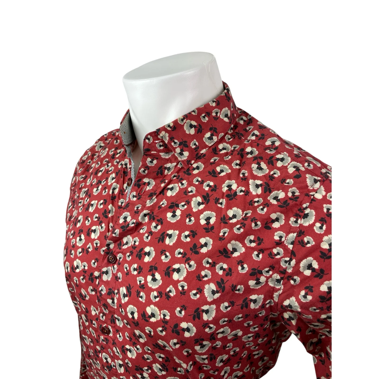 Ted Baker Men's Red Floral Modern Fit Long Sleeve Button Down Shirt Top Size 15 - Image 3