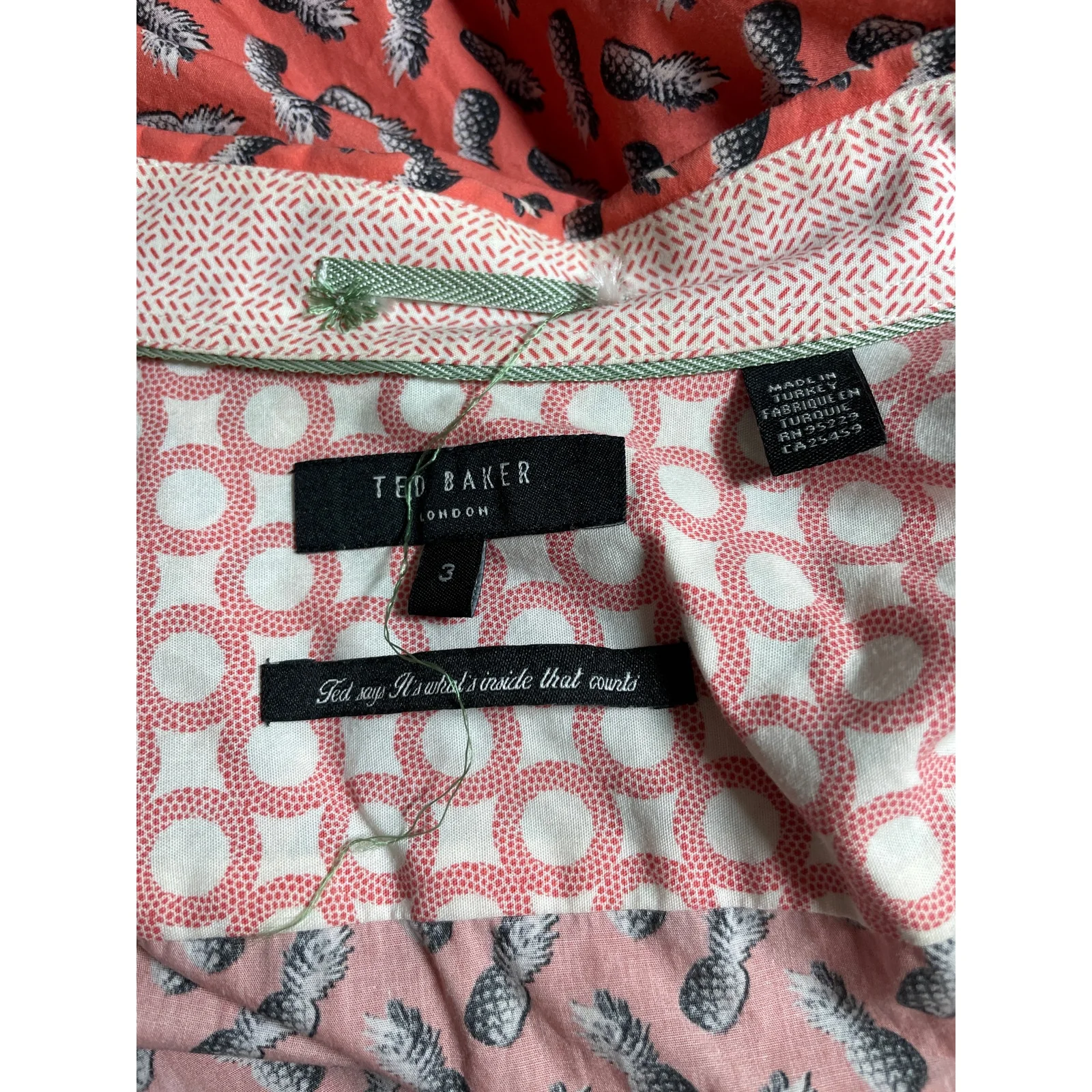 Ted Baker Women's Red Pineapple Short Sleeve Casual Button Down Shirt Top Size M - Image 5