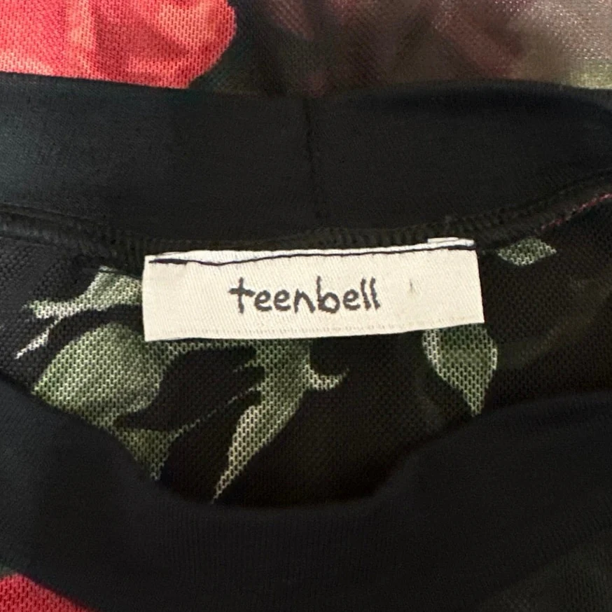 Teenbell Black Red Floral Mesh Sheer Long Sleeve High Neck Bodysuit Top One Size - Image 4