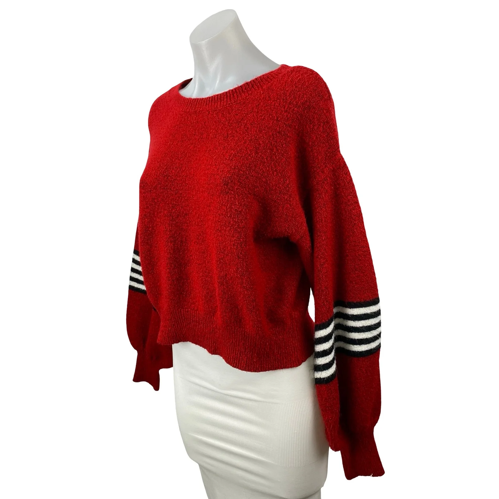 Ten Sixty Sherman Red Crew Neck Striped Balloon Sleeve Sweatshirt Sweater Top S - Image 2