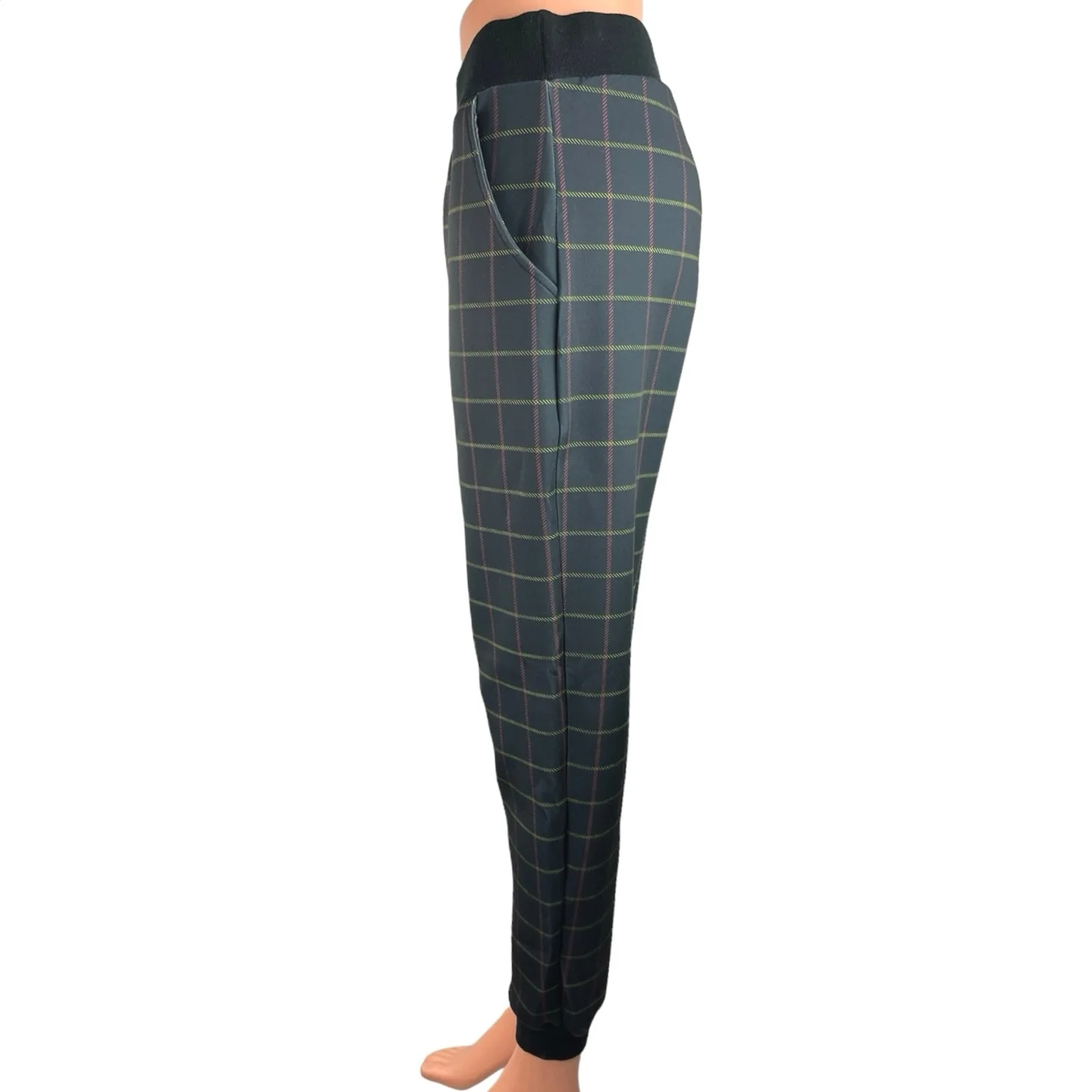 Terez Gray Black Grid High Rise Pull On Tapered Jogger Saweatpants Size S - Image 2