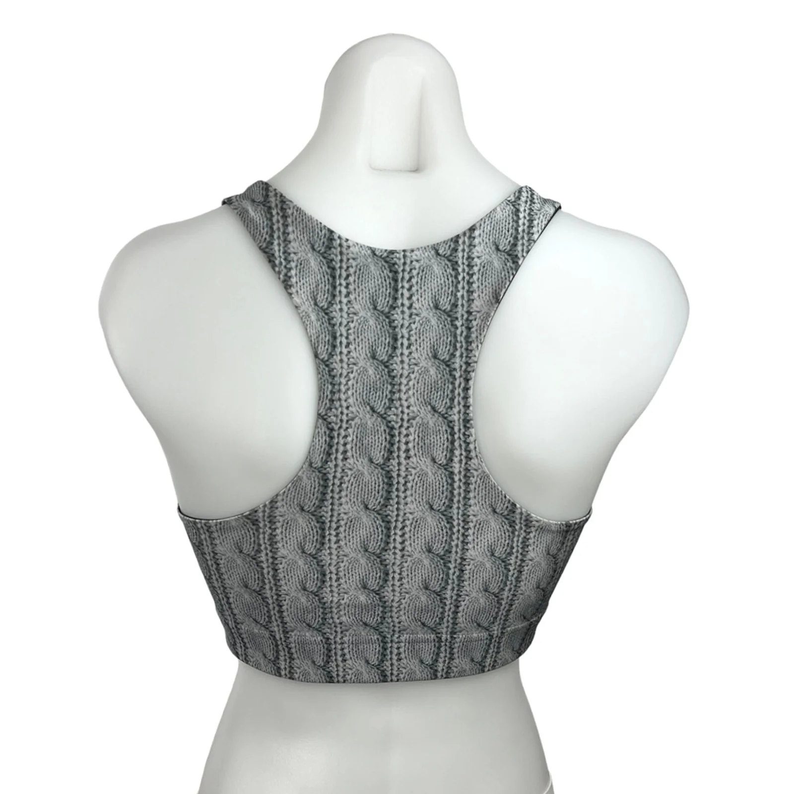 TEREZ Gray Cable Knit Hi-Shine Racer Back Activewear Fitness Sports Bra Size S - Image 2