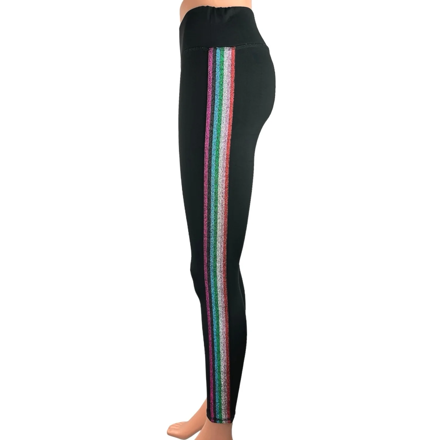 Terez Women's Black Mid Rise Side Strip Athletic Yoga Sports Ankle Leggings Sz S - Image 2