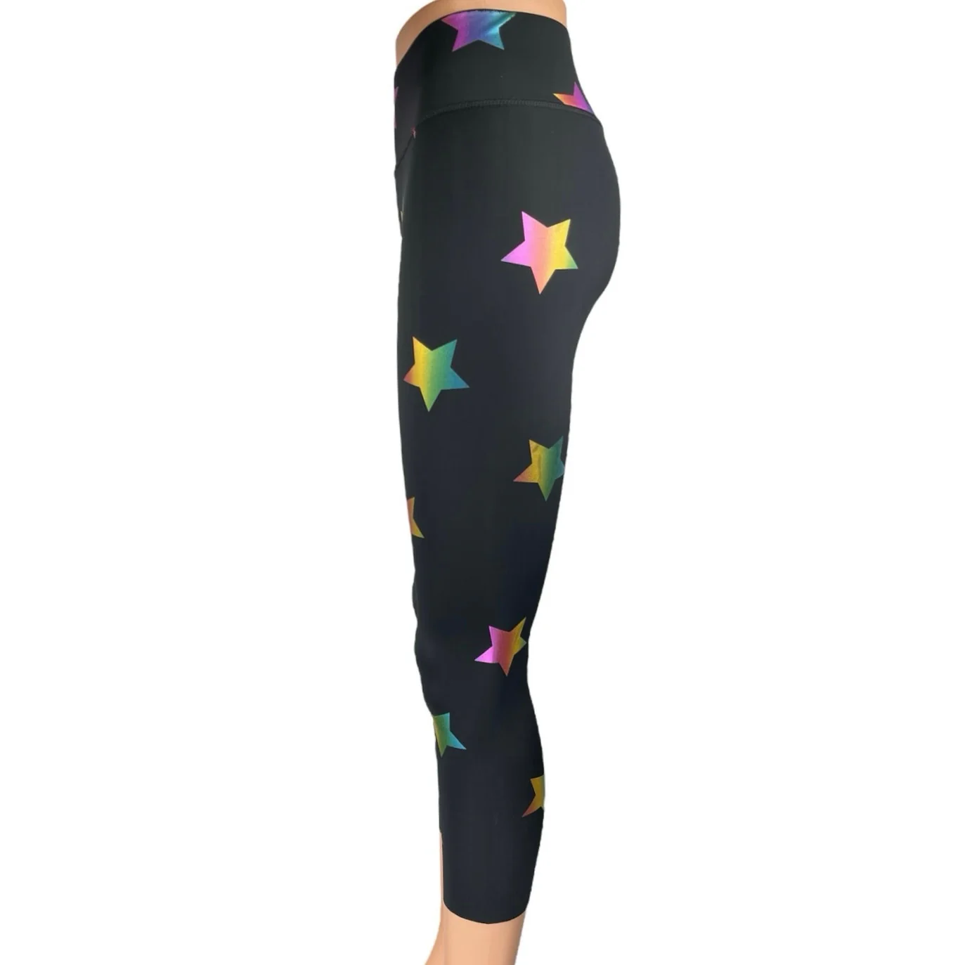 Terez Women's Black Rainbow Stars Foil Capri Athletic Leggings Pants Size XS - Image 2