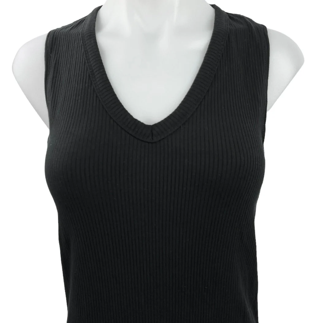 Terez Women's Black Sleeveless V Neck Ribbed Knit Stretchy Bodycon Dress Size S - Image 3