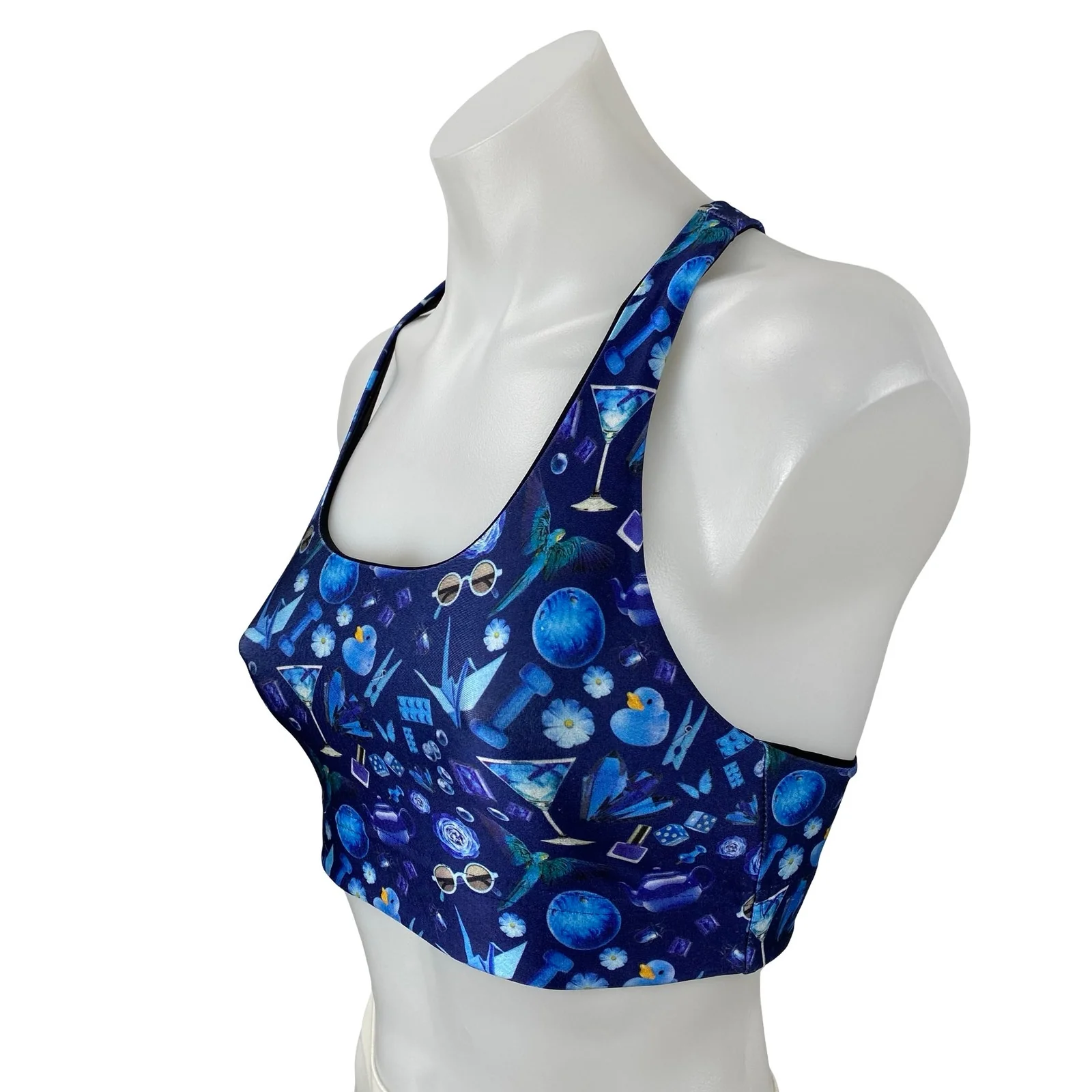 Terez Women's Blue Graphic Print Racer Back Yoga Athletic Sports Bra Crop Top XS - Image 2