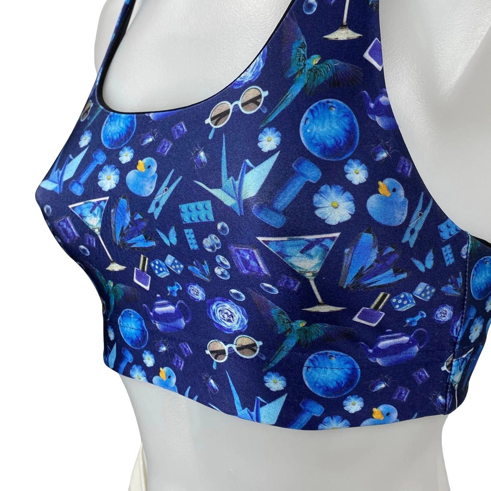 Terez Women's Blue Graphic Print Racer Back Yoga Athletic Sports Bra Crop Top XS - Image 3