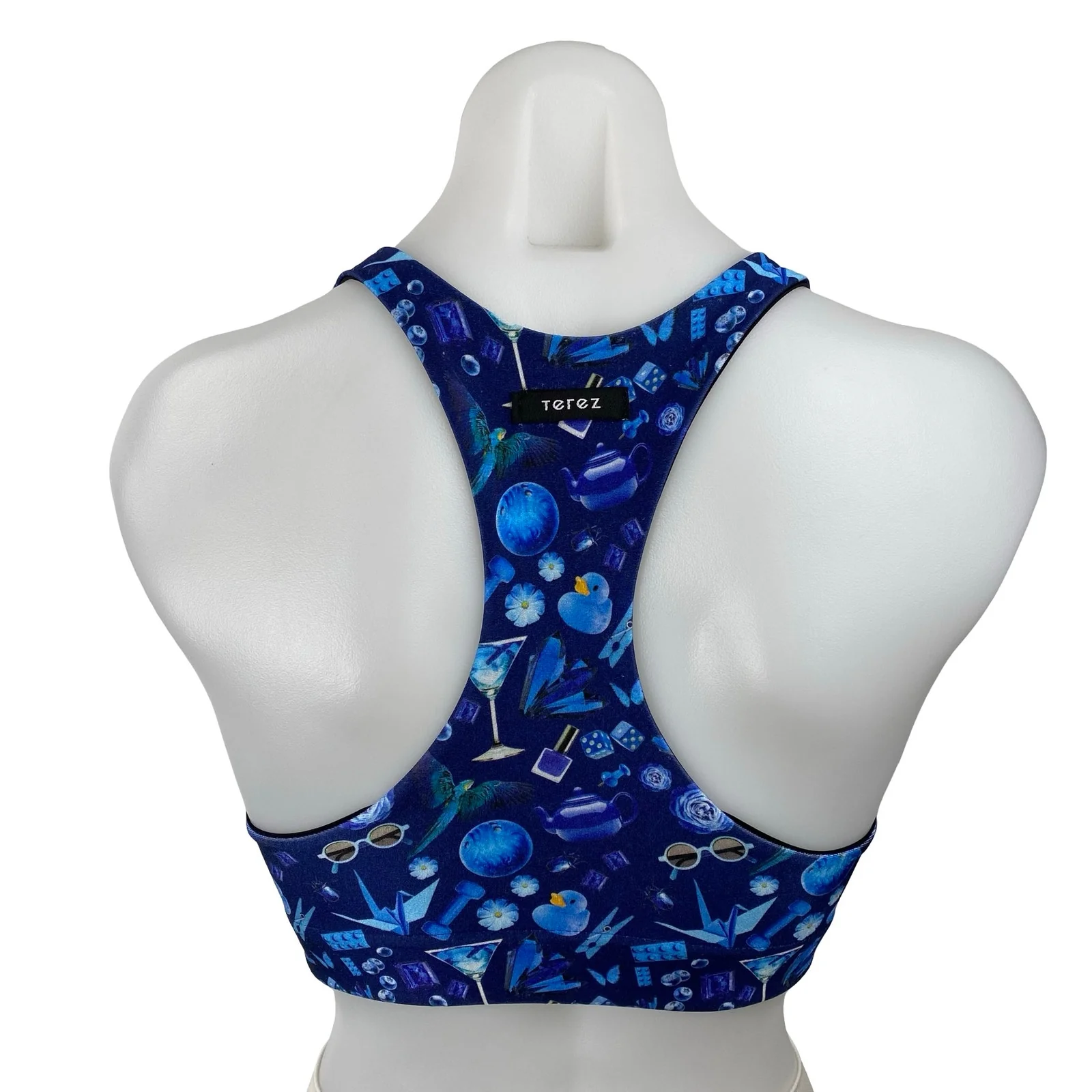 Terez Women's Blue Graphic Print Racer Back Yoga Athletic Sports Bra Crop Top XS - Image 4
