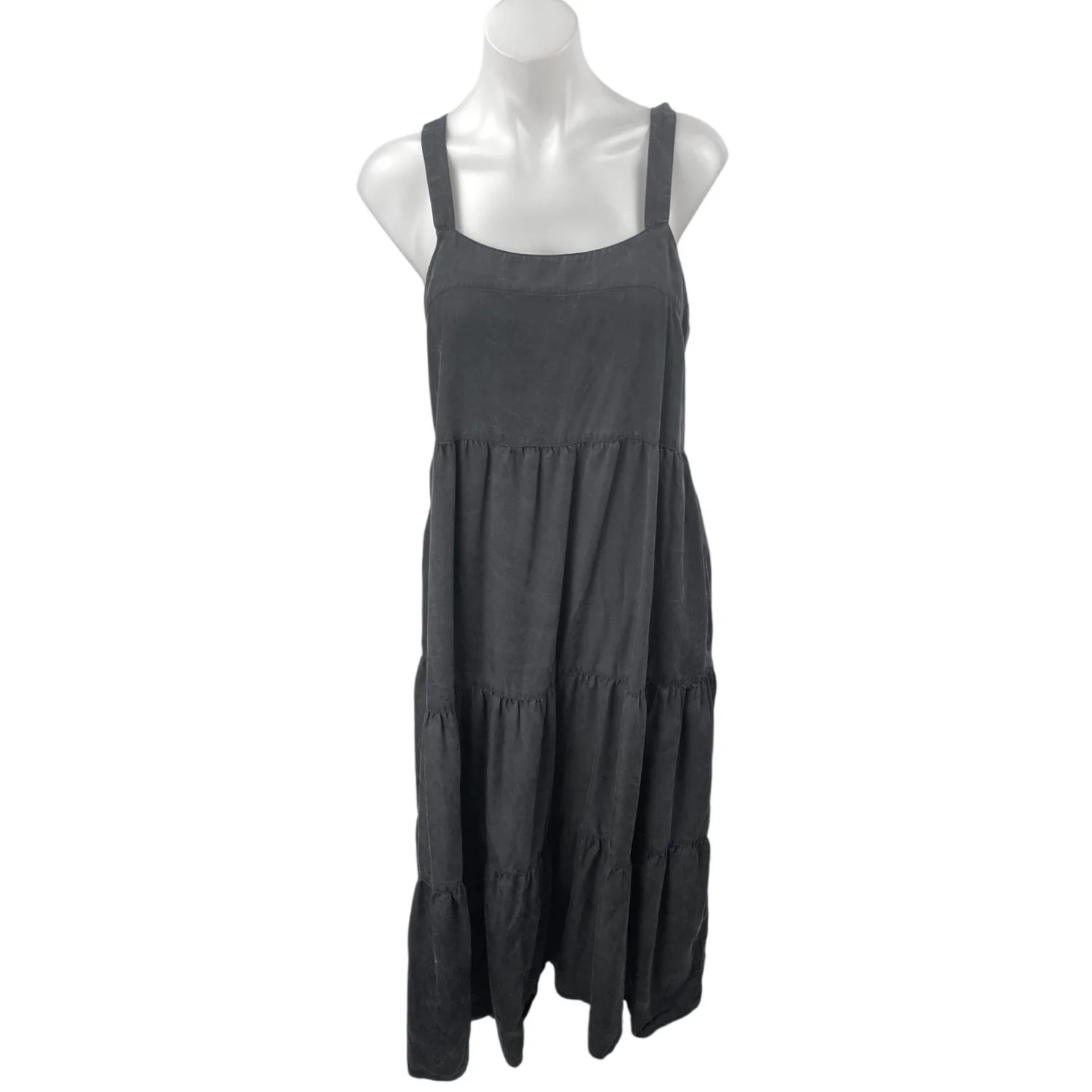 The Drop Women's Black Sleeveless Square Neck Tiered Midi A-Line Tank Dress Sz M