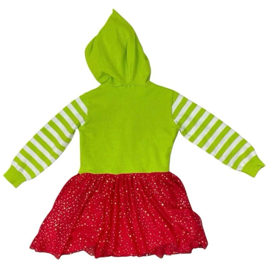 The Grinch Dr. Seuss Toddler Girls Stripe Graphic Hooded Mini Tutu Flare Dress S - Image 2