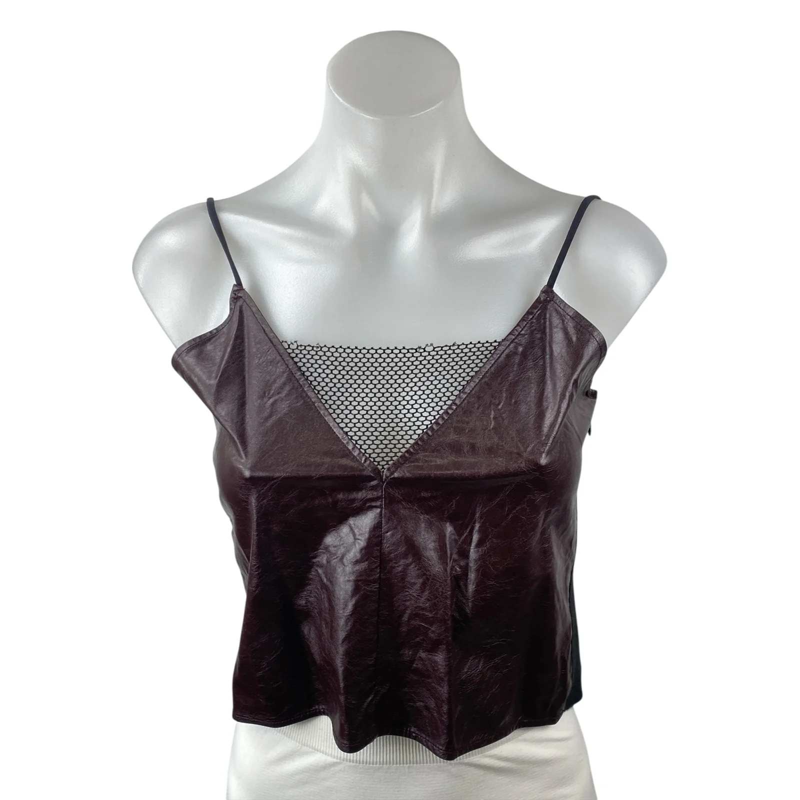 The Ilma Ilinor Women's Faux Vegan Leather Sleeveless V Neck Camisole Tank Top S